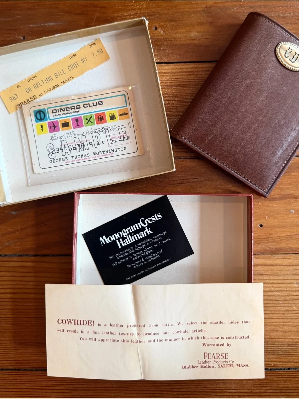 Vintage Brown Leather Wallet with Monogram Plate